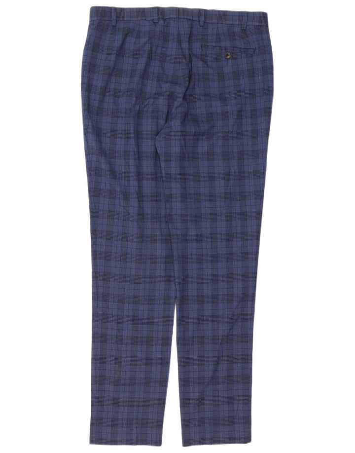 Marks & Spencer Herre Skinny Suit Bukser W36 L33 Marineblå ternet polyester
