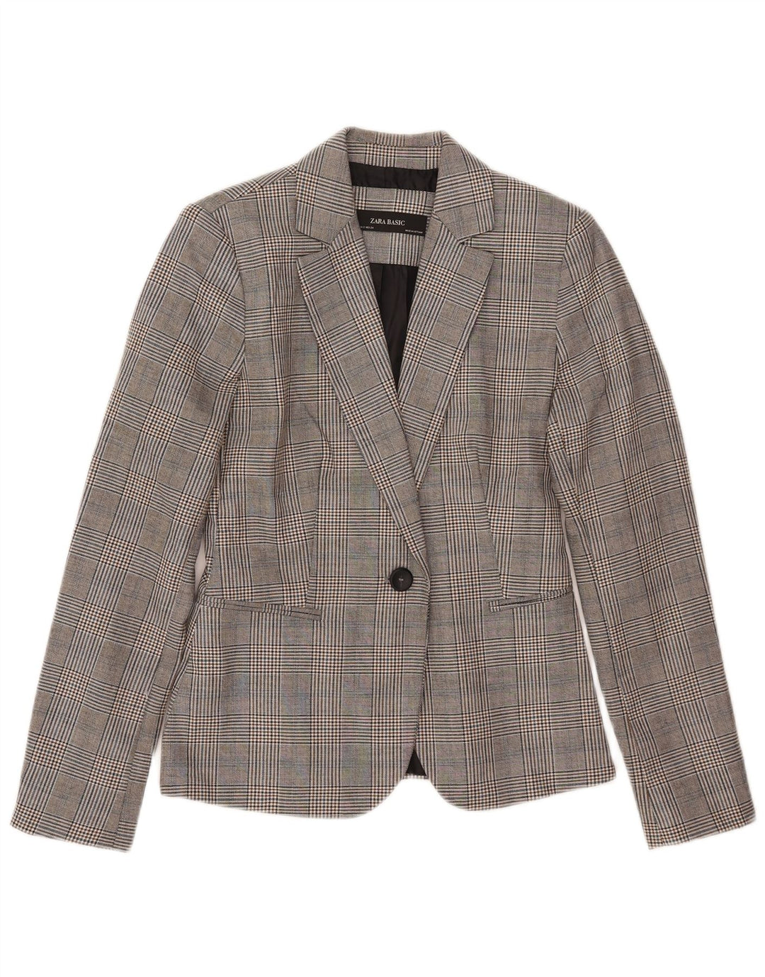 Zara Dame Blazer Jacket EU 34 2XS Grå Houndstooth Polyester