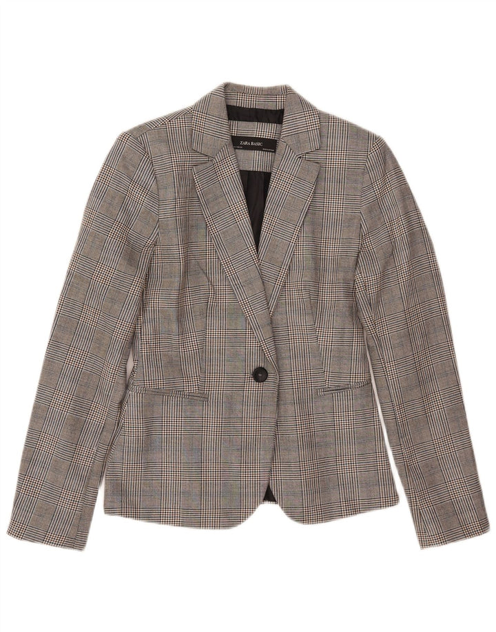 Zara Dame Blazer Jacket EU 34 2XS Grå Houndstooth Polyester