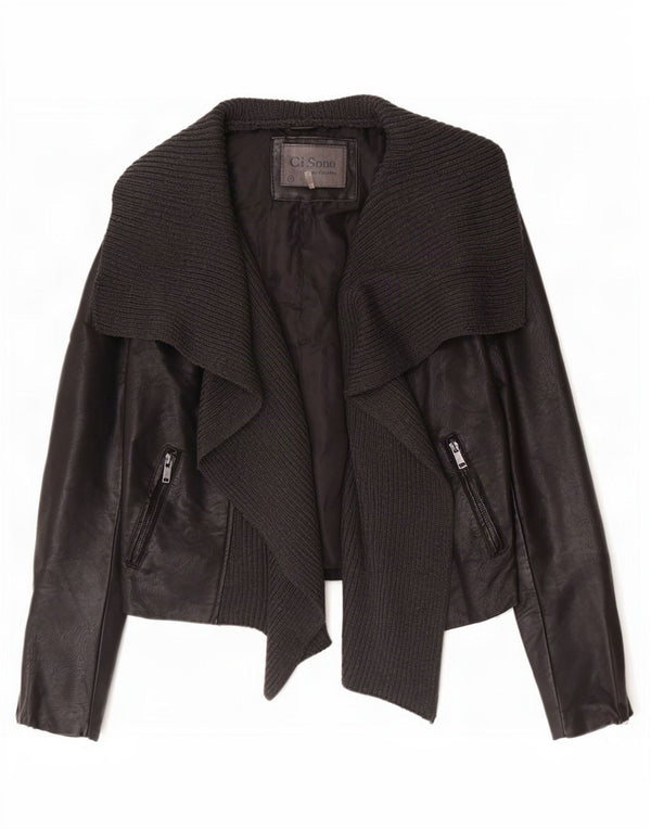 Cavalini Womens Open Biker-jakke i imiteret læder UK 18 XL Sort polyurethan