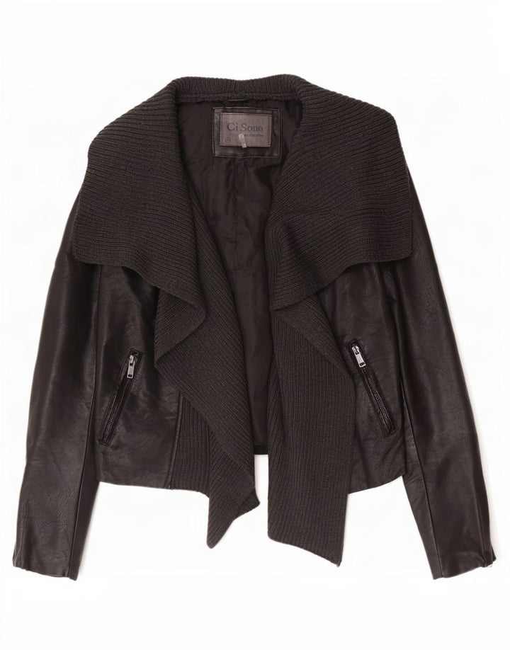 Cavalini Womens Open Biker-jakke i imiteret læder UK 18 XL Sort polyurethan