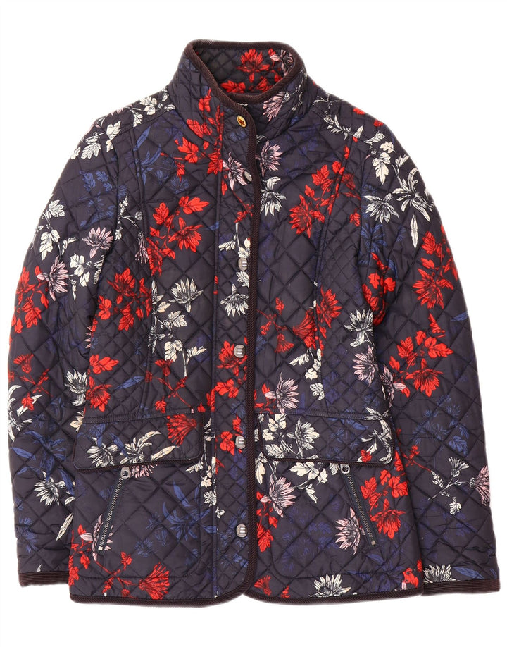 Joules Quiltet jakke til kvinder UK 8 Small Navy Blue Floral Polyamid