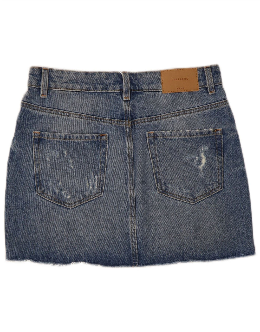 ZARA Dame Trafaluc Distressed Mini Denim Nederdel XS W24 Blå Bomuld