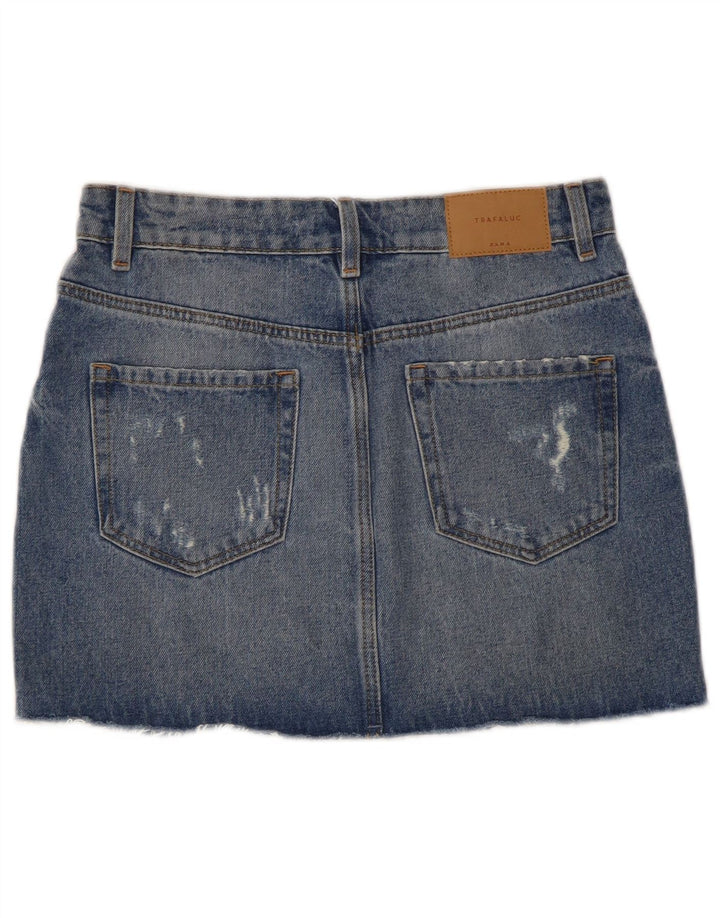 ZARA Dame Trafaluc Distressed Mini Denim Nederdel XS W24 Blå Bomuld