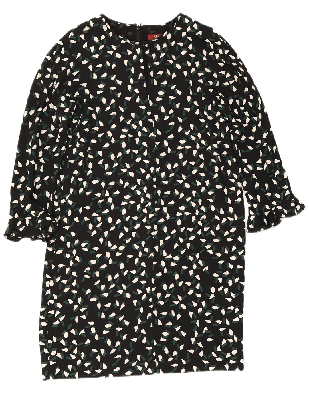 Max Mara Dame 3/4 ærme Skift Kjole UK 8 Lille sort geometrisk polyester