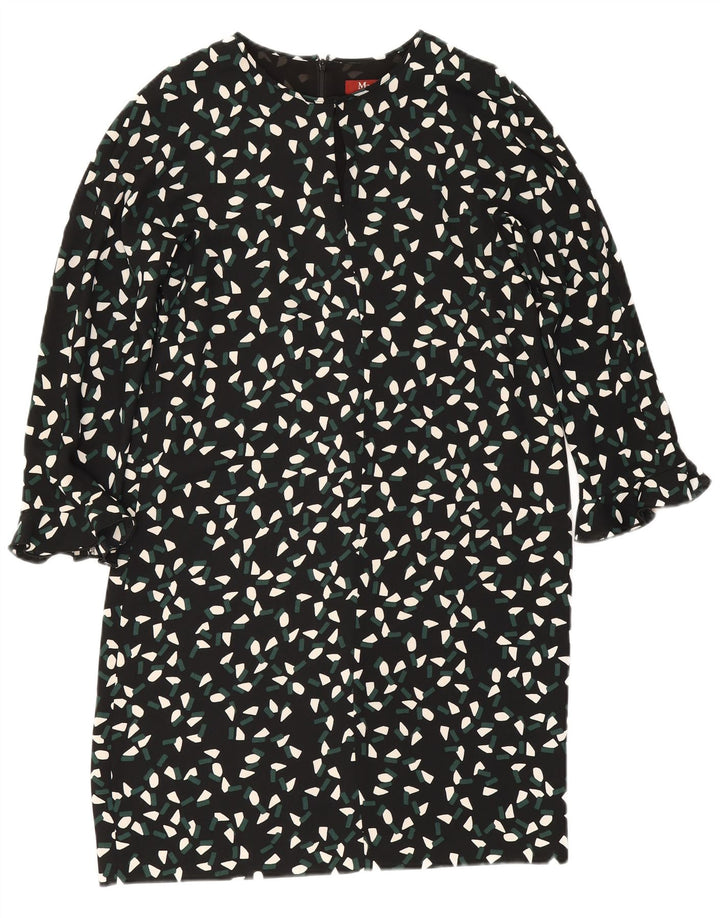 Max Mara Dame 3/4 ærme Skift Kjole UK 8 Lille sort geometrisk polyester