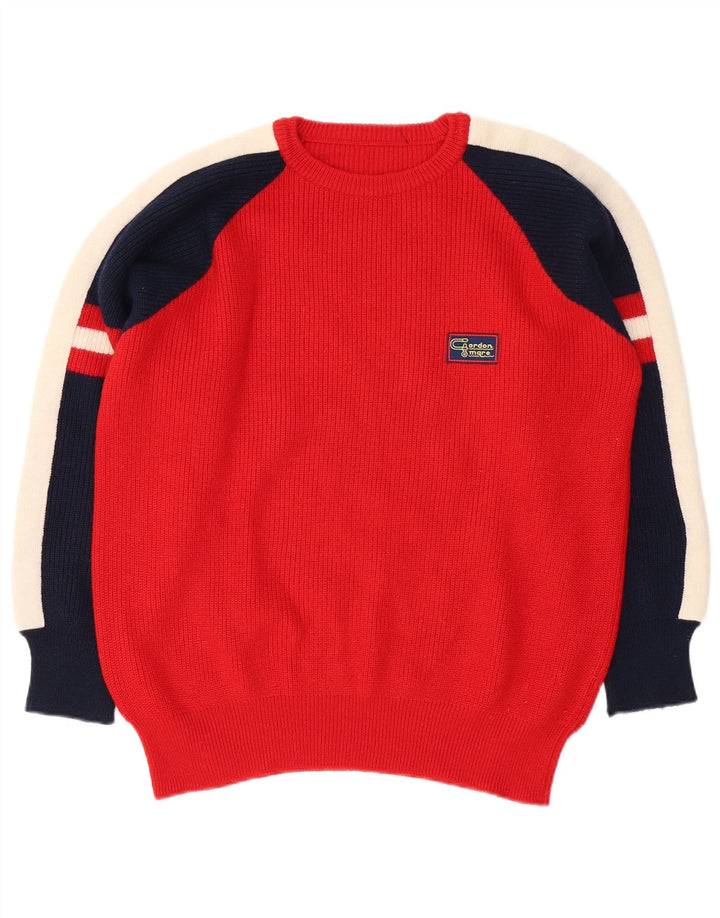 Vintage sweater med rund hals til mænd Medium rød farveblok