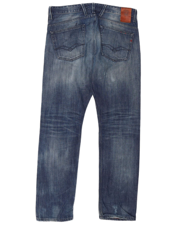 Replay Herre Straight Jeans W36 L32 Blå Bomuld