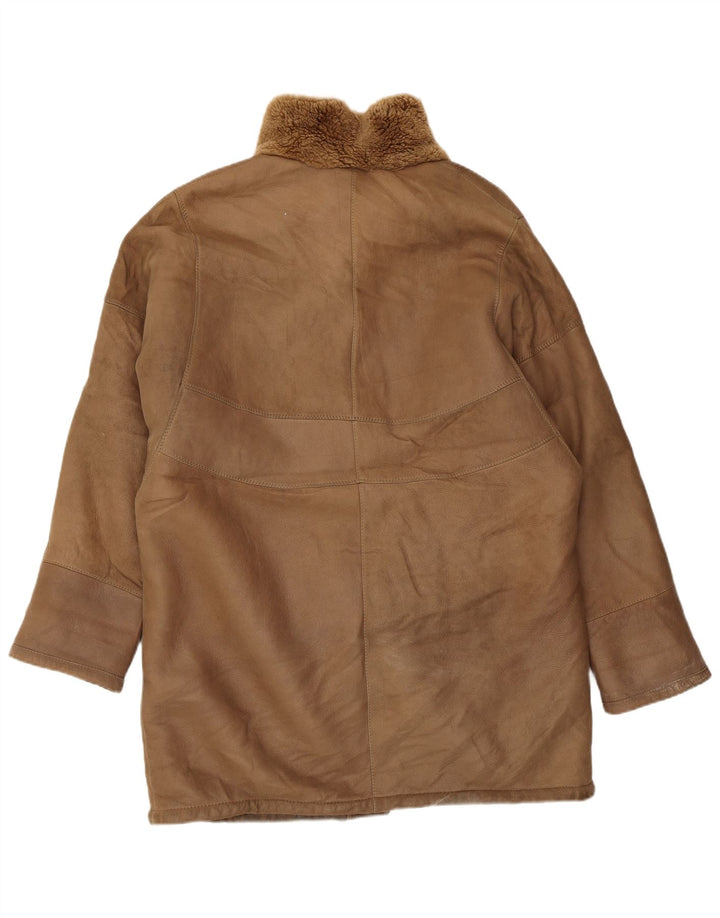 VINTAGE Womens Oversized Shearling Coat IT 42 Medium Brown Leather