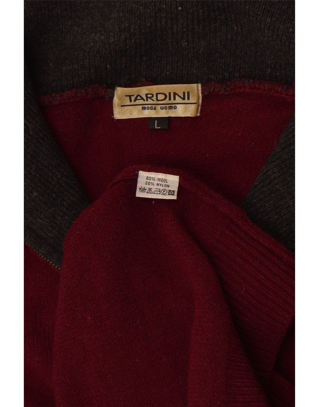 Tardini Herre Zip Neck Jumper Sweater Large Burgundy Wool