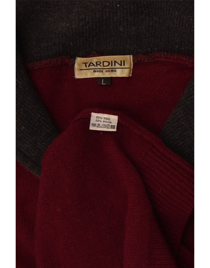 Tardini Herre Zip Neck Jumper Sweater Large Burgundy Wool