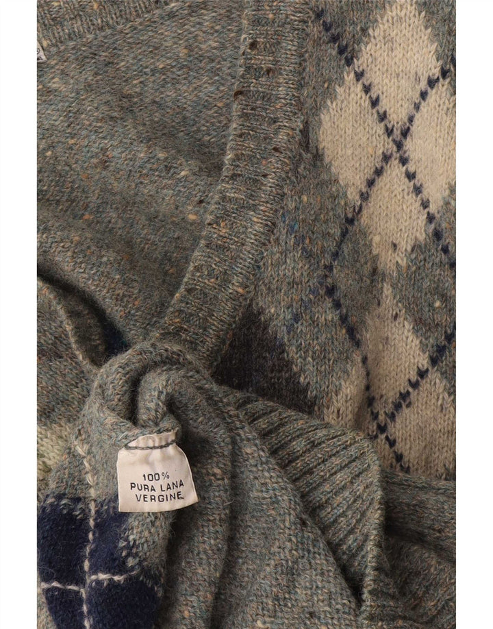 Vintage Herre V-hals sweater Medium Grey Argyle/Diamond Virgin Wool