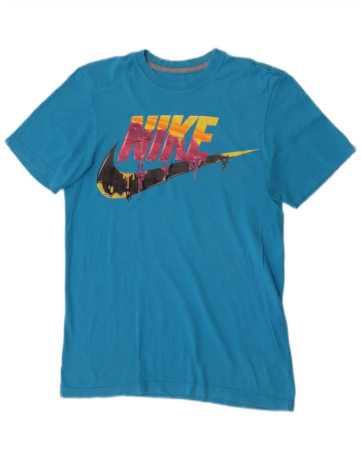 Nike Herre Regular Fit Grafisk T-Shirt Top Lille Blå Bomuld