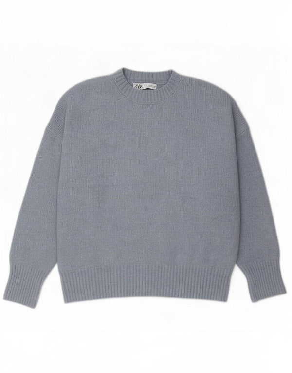 Zara Dame Oversized Crew Neck Jumper Sweater UK 10 Small Grey Polyester