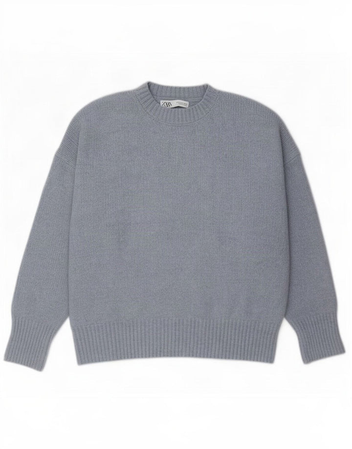 Zara Dame Oversized Crew Neck Jumper Sweater UK 10 Small Grey Polyester