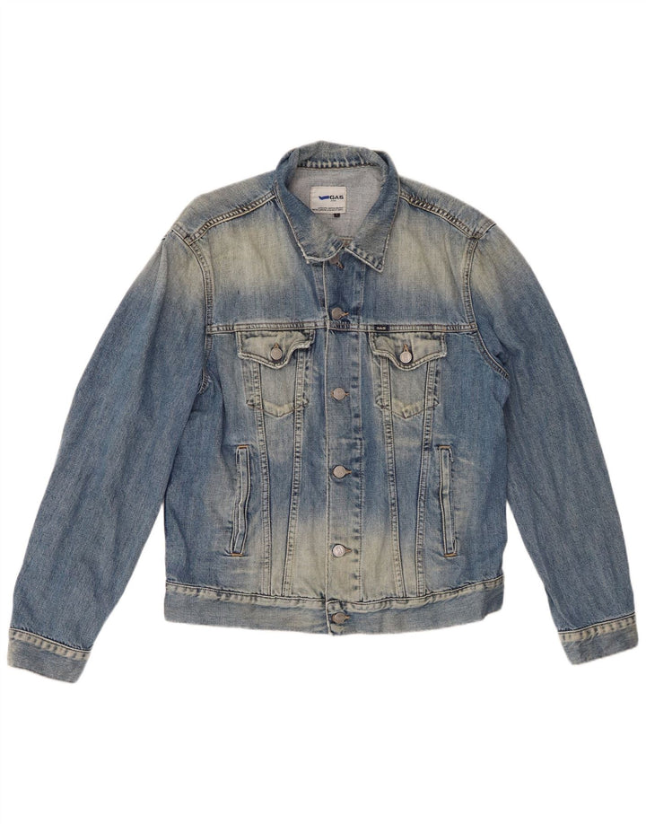 GAS Herre Acid Wash Denim Jacket UK 40 Large Blue Cotton
