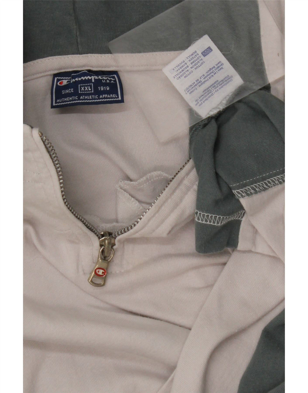 CHAMPION Herre T-shirt med hætte og lynlås 2XL Hvid Colourblock Bomuld