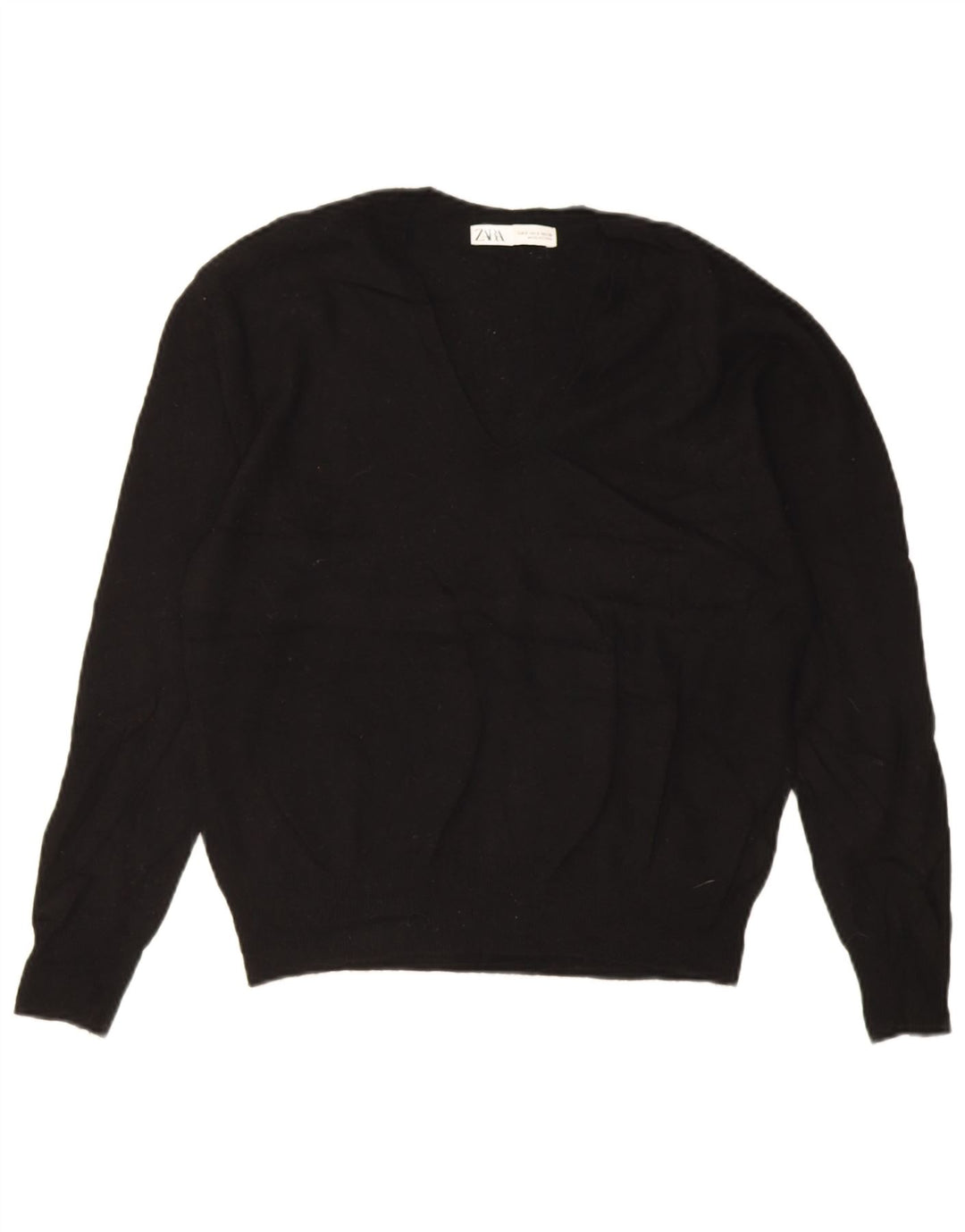 Zara Dame Oversized V-hals sweater UK 10 Small Black Wool