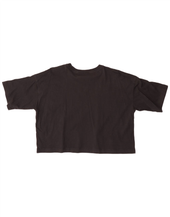 CHAMPION Dame Crop Grafisk T-Shirt Top UK 14 Medium Sort