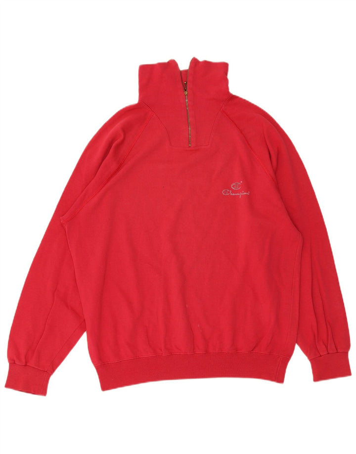 Champion Herre Zip Neck Sweatshirt Jumper Large Red