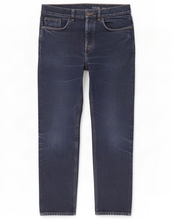Cos Herre Regular Straight Jeans W30 L28 Marineblå Bomuld