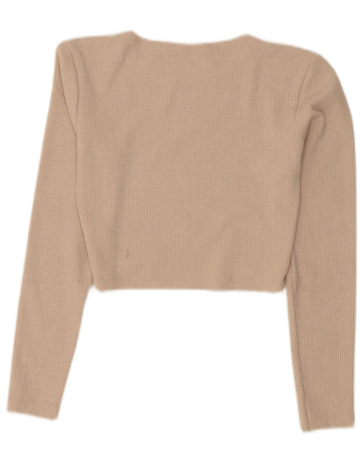 Zara Womens Crop Top Langærmet UK 12 Medium Beige Polyester