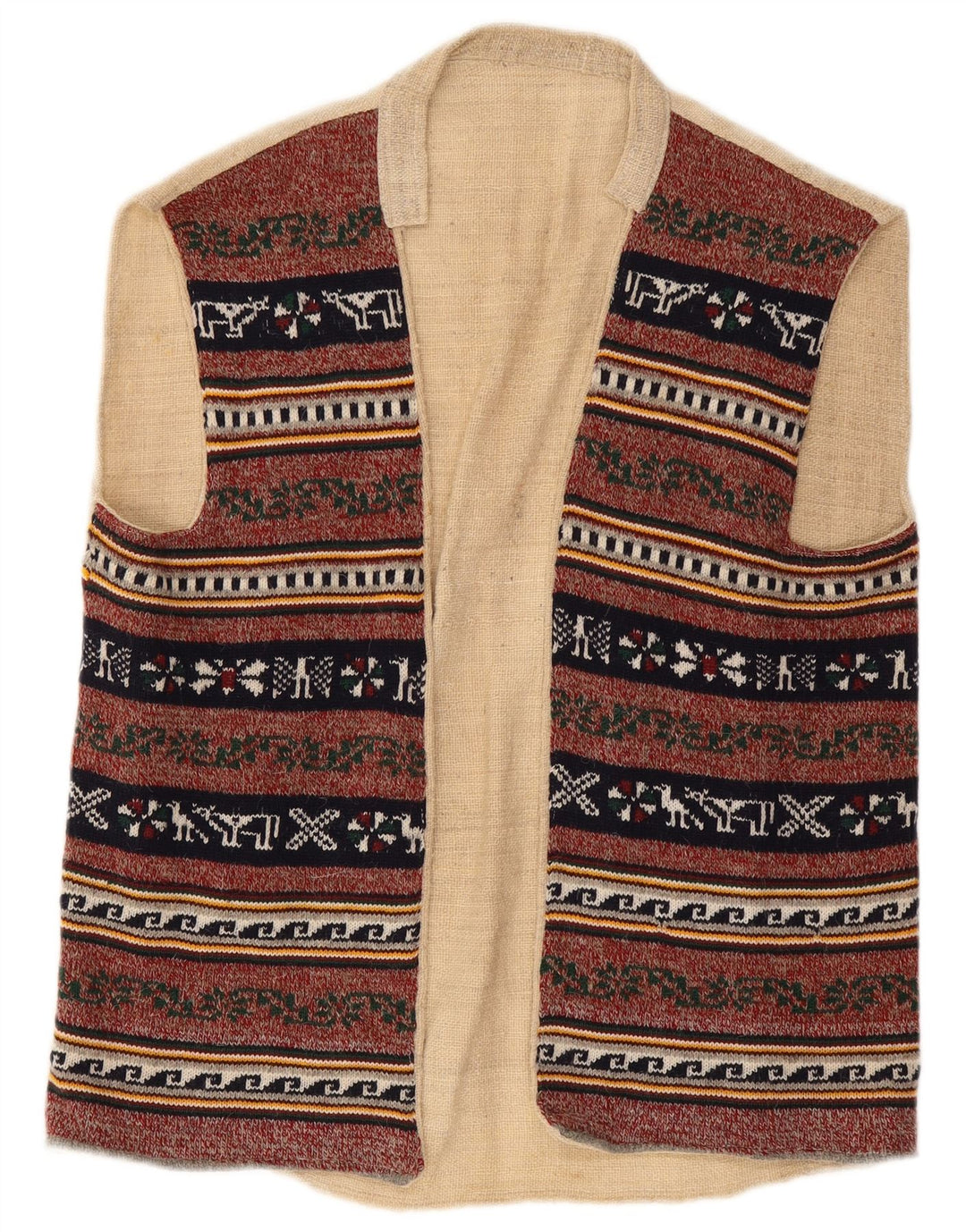 Vintage Herre Open Gilet UK 38 Medium Burgundy Geometric