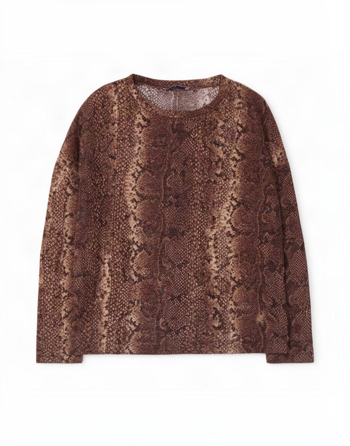 Zara Dametop 3/4 ærmer UK 14 Medium Brown Animal Print