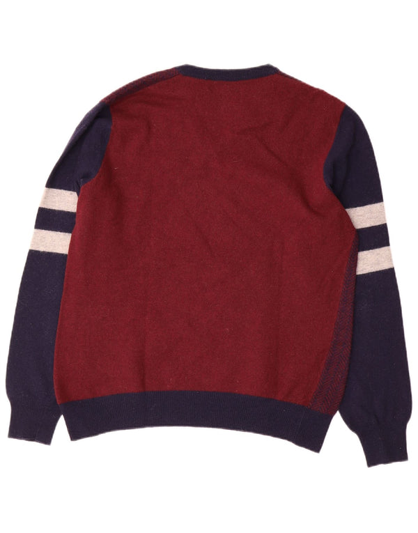 Fred Perry Herre V-hals sweater Medium Burgundy Colourblock Uld