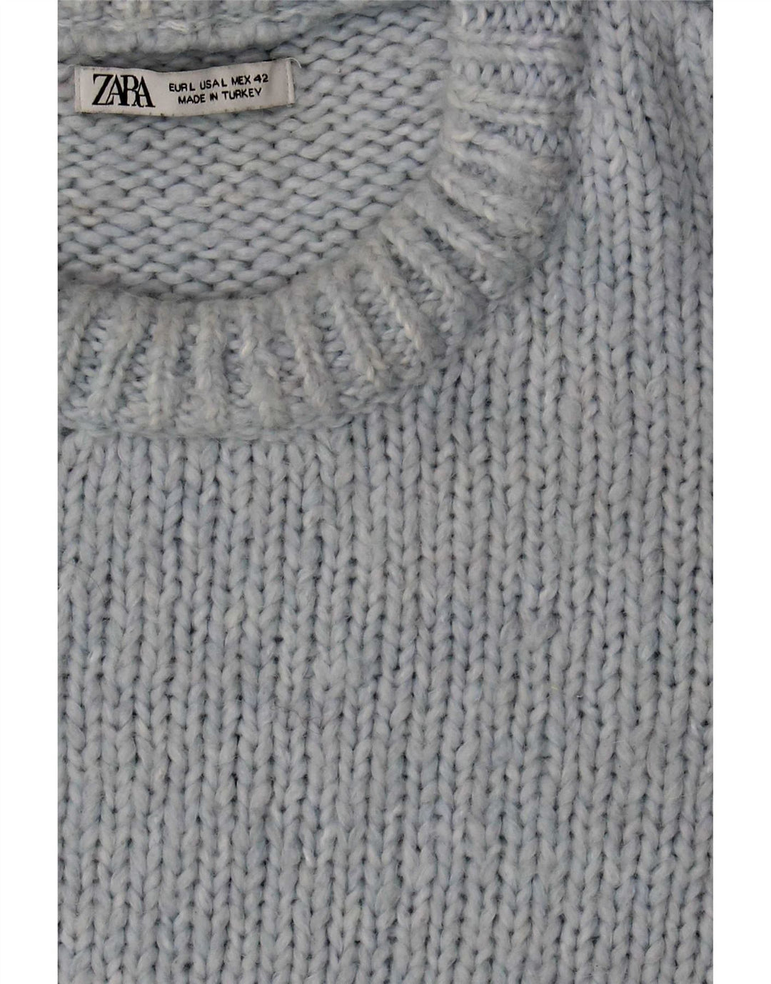 Zara Herre Crew Neck Jumper Sweater Stor Blå Akryl
