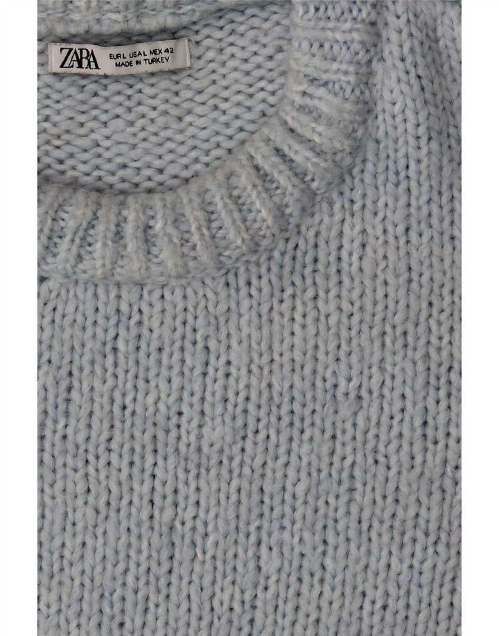 Zara Herre Crew Neck Jumper Sweater Stor Blå Akryl