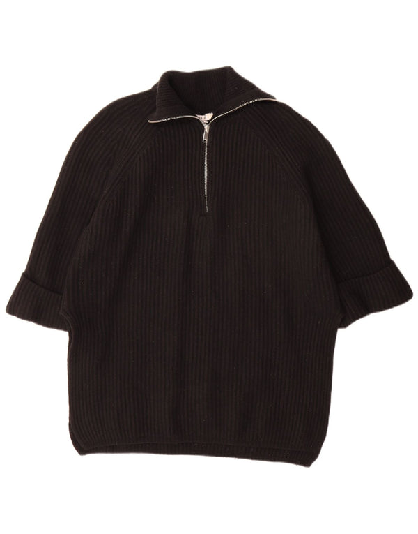 Reiss Dame Oversized Zip Neck Jumper Sweater UK 6 XS Black Wool