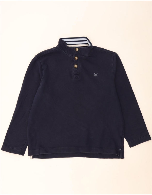 CREW TØJ Herre Button Neck Sweatshirt Jumper 2XL Navy Blue Bomuld