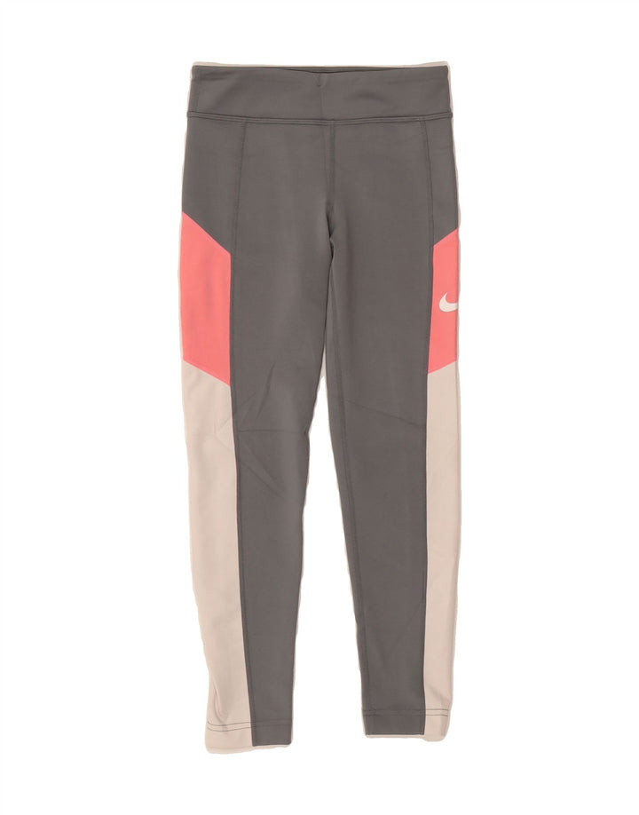 NIKE Girls Dri Fit Leggings 8-9 Years Small  Grey Colourblock Vintage Nike and Second-Hand Nike from Messina Hembry 