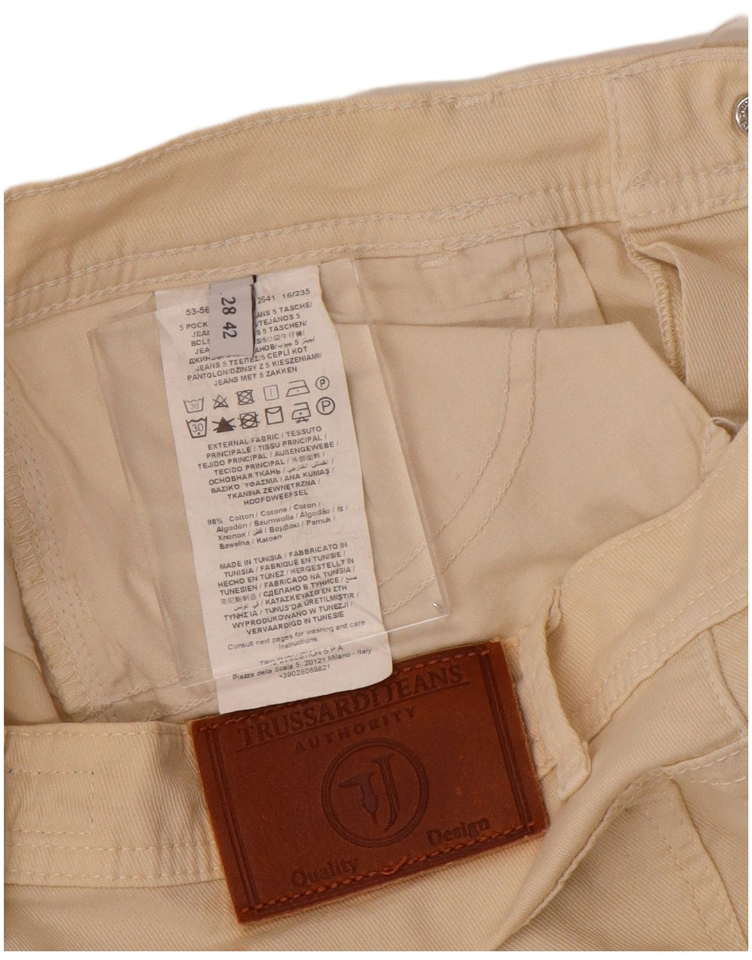 Trussardi Dame Slim Cropped Trousers IT 42 Medium W28 L25 Beige Bomuld