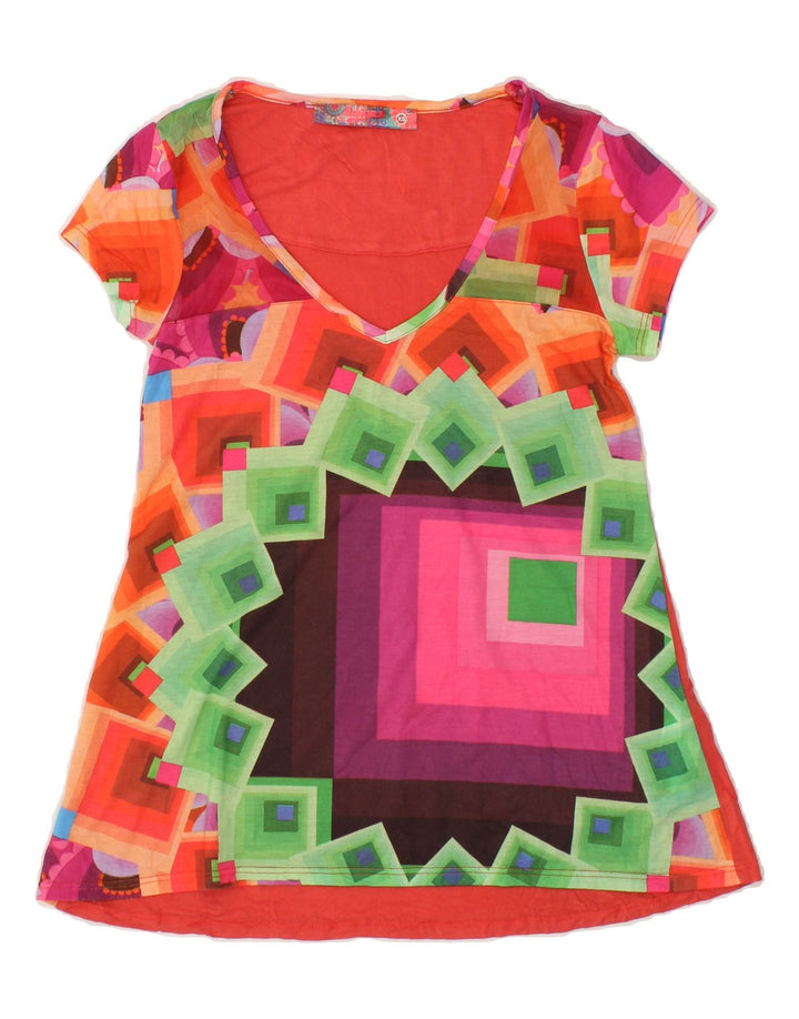 DESIGUAL Womens Tunic Top UK 4 XS Multicoloured Geometric Polyester Vintage Desigual and Second-Hand Desigual from Messina Hembry 