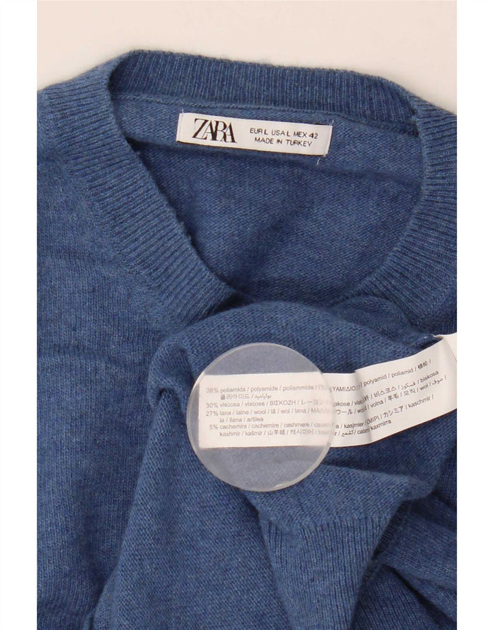 Zara Herre Crew Neck Jumper Sweater Stor Blå Polyamid
