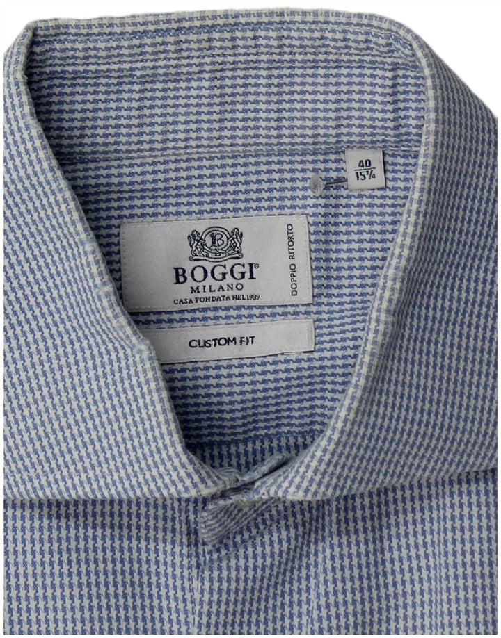 Boggi Herre Custom Fit skjorte størrelse 40 15 1/2 Medium Blue Houndstooth Bomuld