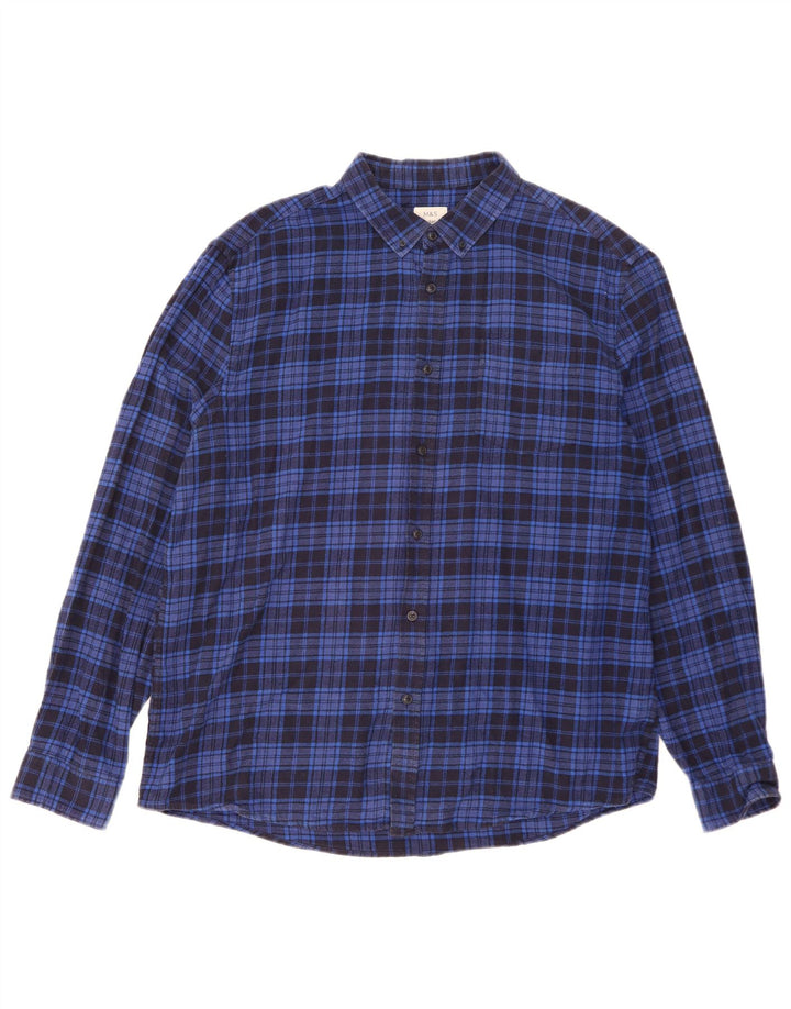 Marks & Spencer Herre Regular Fit Flanelskjorte XL blå ternet bomuld