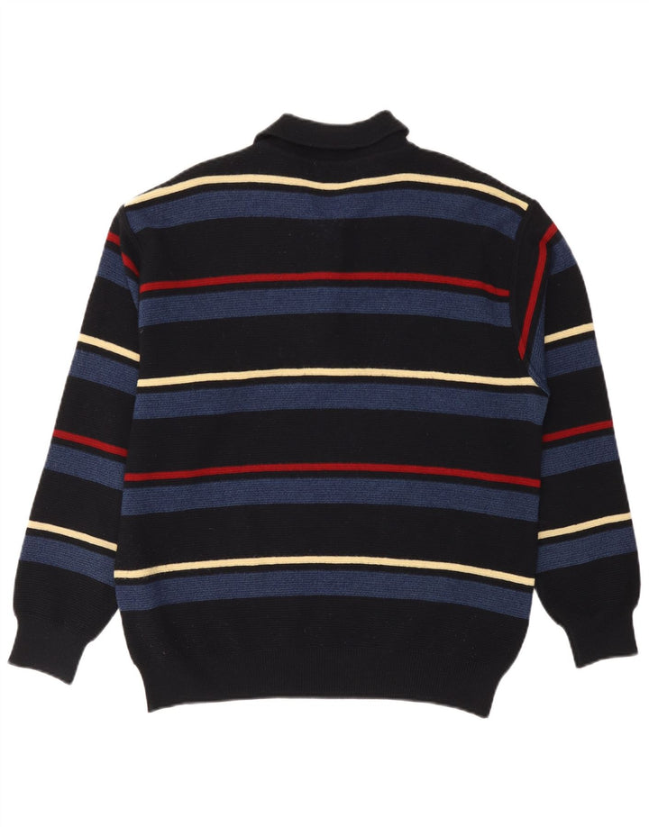Vintage herre polo hals sweater stor sort stribet uld