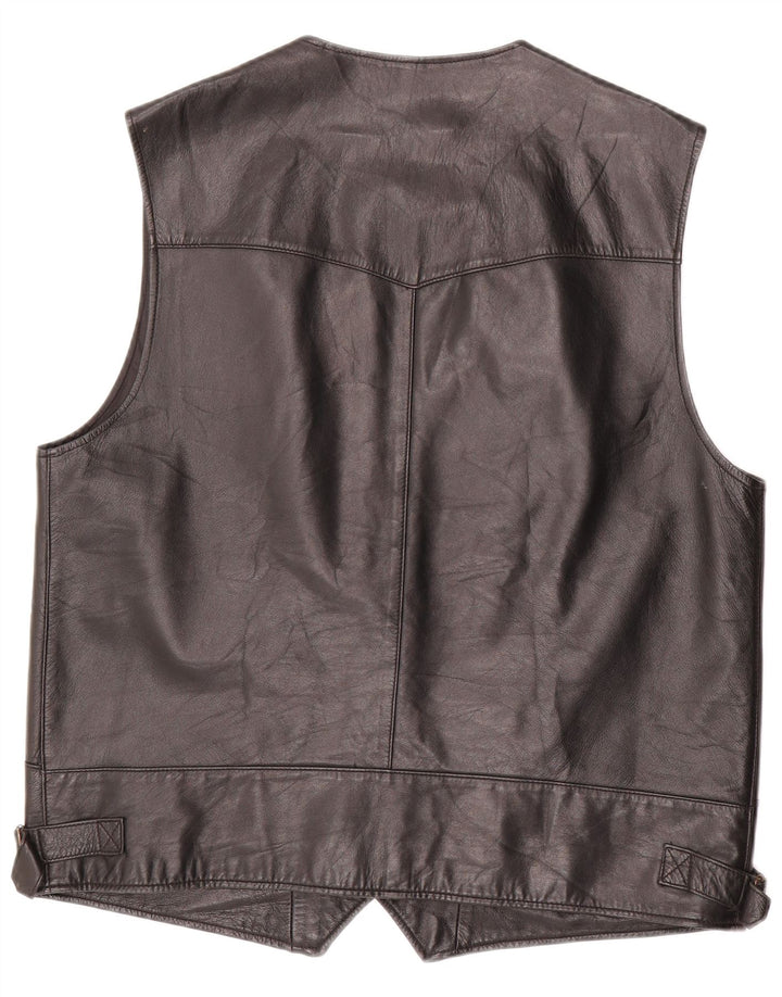 VINTAGE Herre Læder Gilet UK 40 Stort sort læder