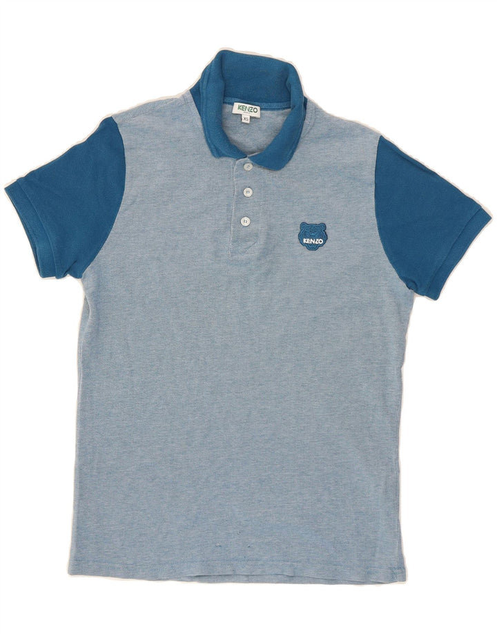 KENZO Mens Polo Shirt XS Blue Colourblock Cotton Vintage Kenzo and Second-Hand Kenzo from Messina Hembry 