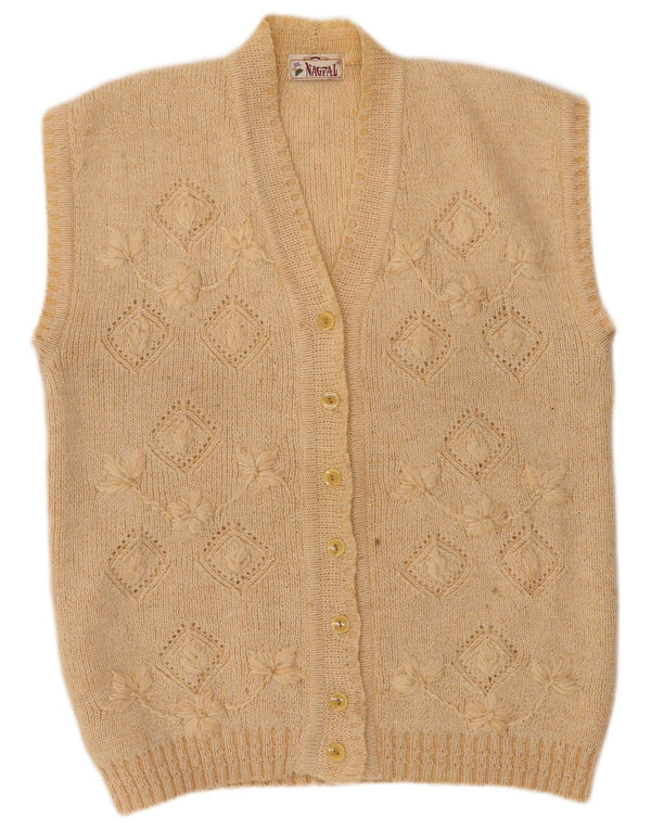 NAGPAL Dame ærmeløs cardigan sweater UK 16 Large Beige Floral