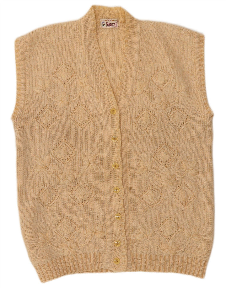 NAGPAL Dame ærmeløs cardigan sweater UK 16 Large Beige Floral