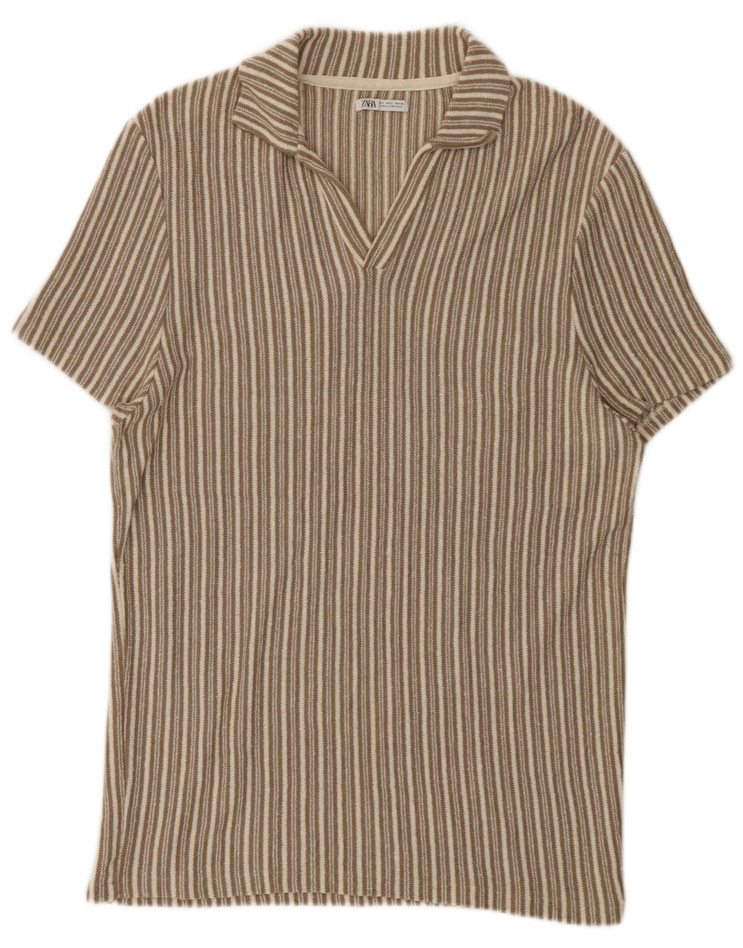 Zara Herre Polo Shirt Stor Beige Stribet