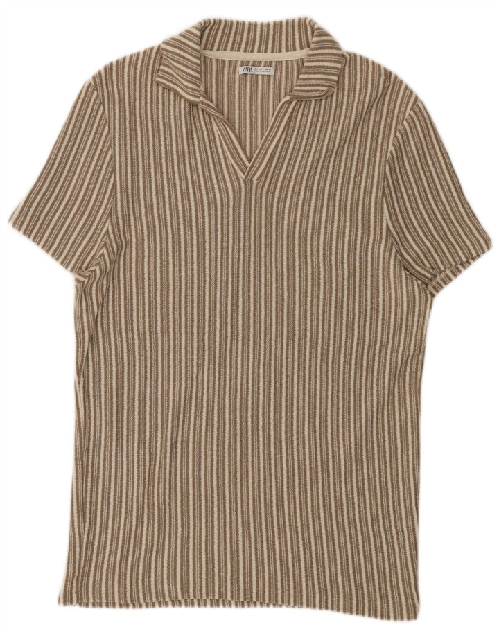 Zara Herre Polo Shirt Stor Beige Stribet
