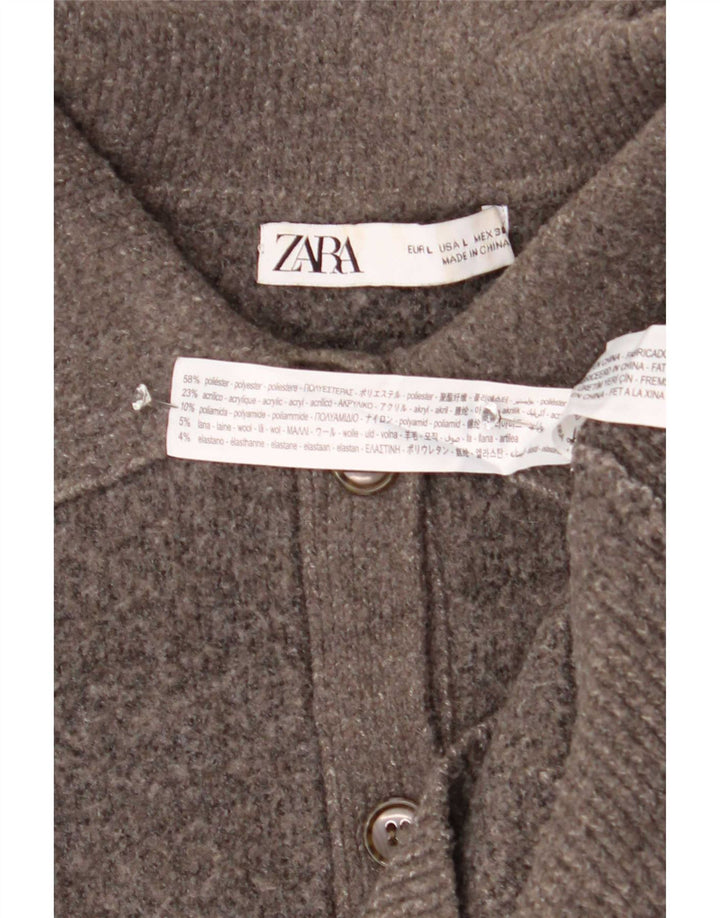 Zara Dame Polo Neck Jumper Sweater UK 16 Large Grå Polyester