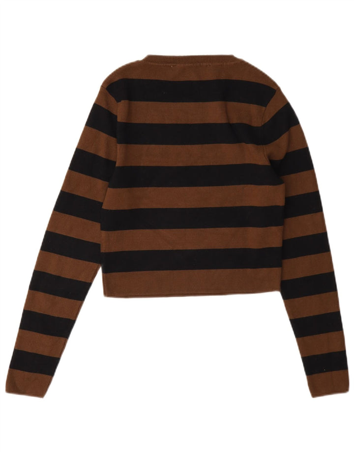 Zara Dame Crop Bluse Top UK 14 Stor Brun Stribet