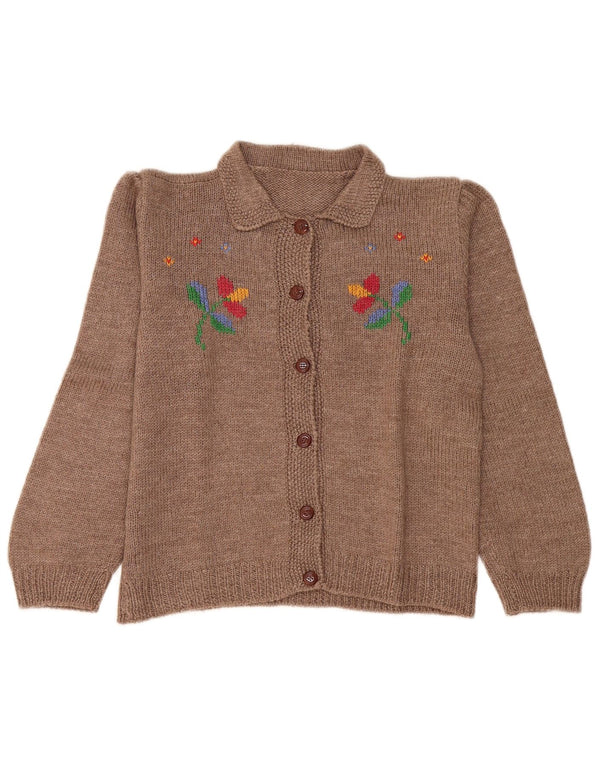 Vintage dame cardigan sweater UK 16 Large Brown Floral
