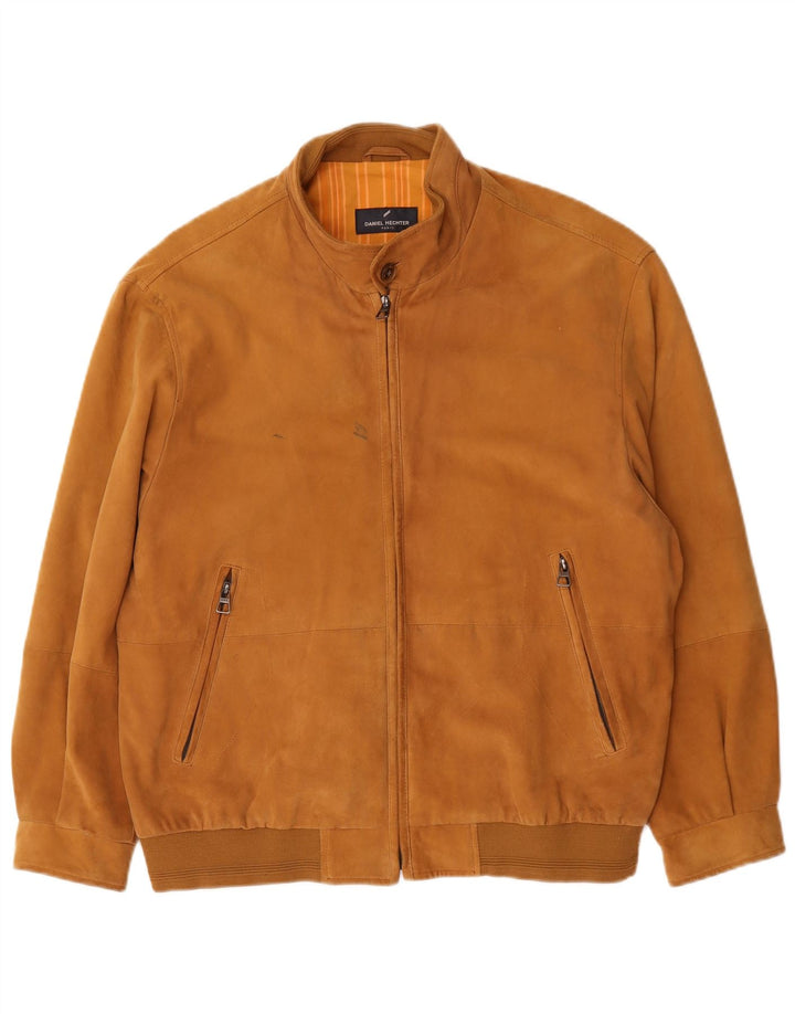 Daniel Hechter Herre Ruskind Bomber Jacket UK 40 Large Brown Læder